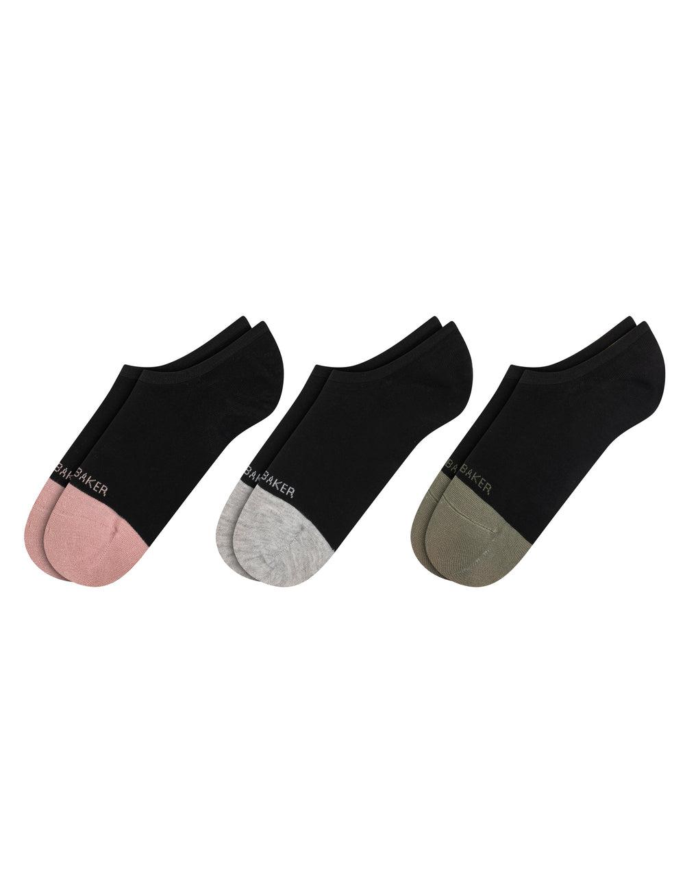Black Ted Baker 3 Pack Contrast Toe Liner Trainer Women Socks | Ireland  9603-EGSQW