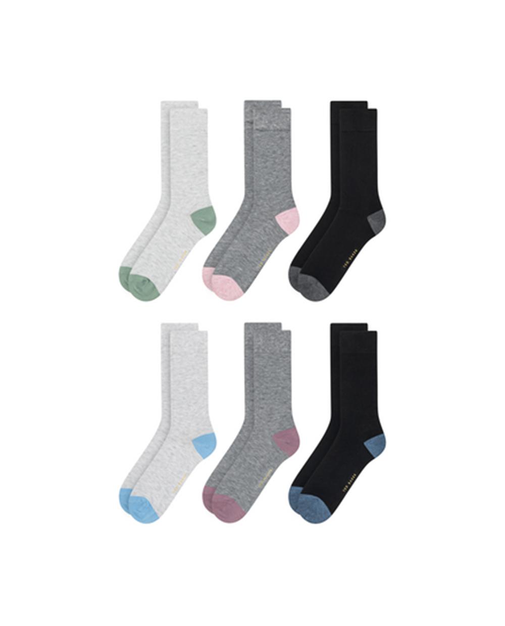 Black Ted Baker 6 Pack Contrast Heel Toe Crew Men Socks | Ireland  2037-IAUTZ