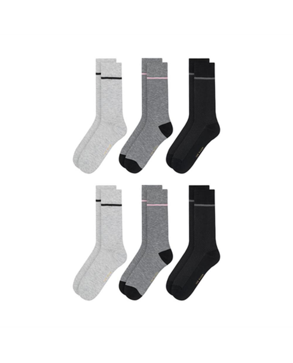 Black Ted Baker 6 Pack Cotton Rich Mixed Crew Men Socks | Ireland  7485-WUFLR
