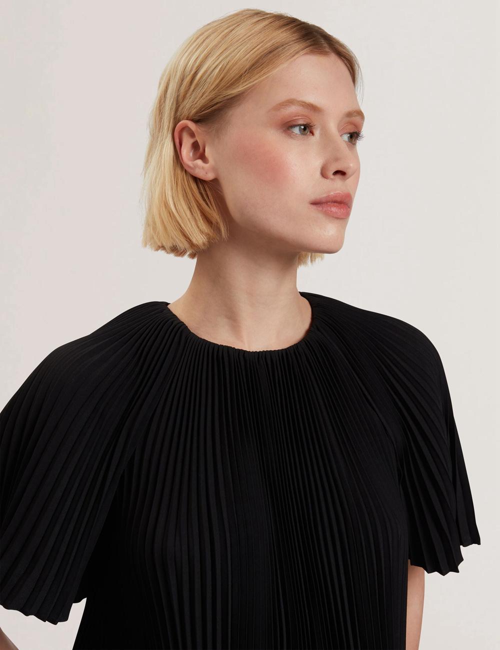 Black Ted Baker AGARA - Pleated Short Sleeve Woven Women Blouses | Ireland  3917-JQFMW