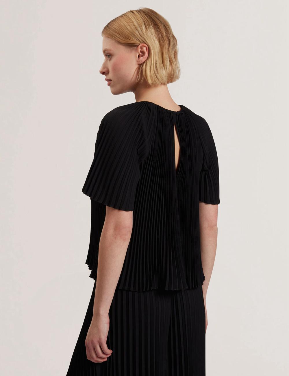Black Ted Baker AGARA - Pleated Short Sleeve Woven Women Blouses | Ireland  3917-JQFMW