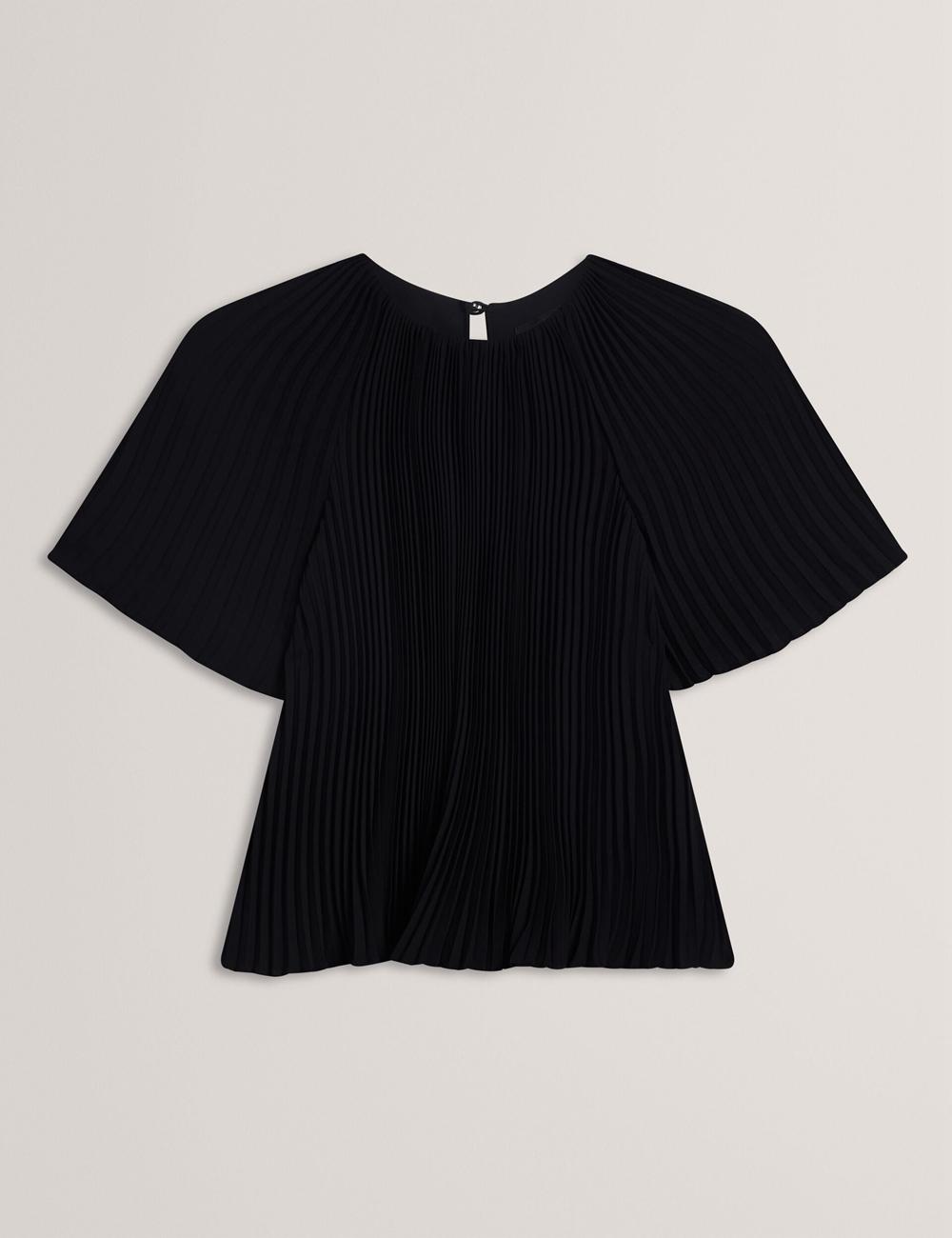 Black Ted Baker AGARA - Pleated Short Sleeve Woven Women Blouses | Ireland  3917-JQFMW