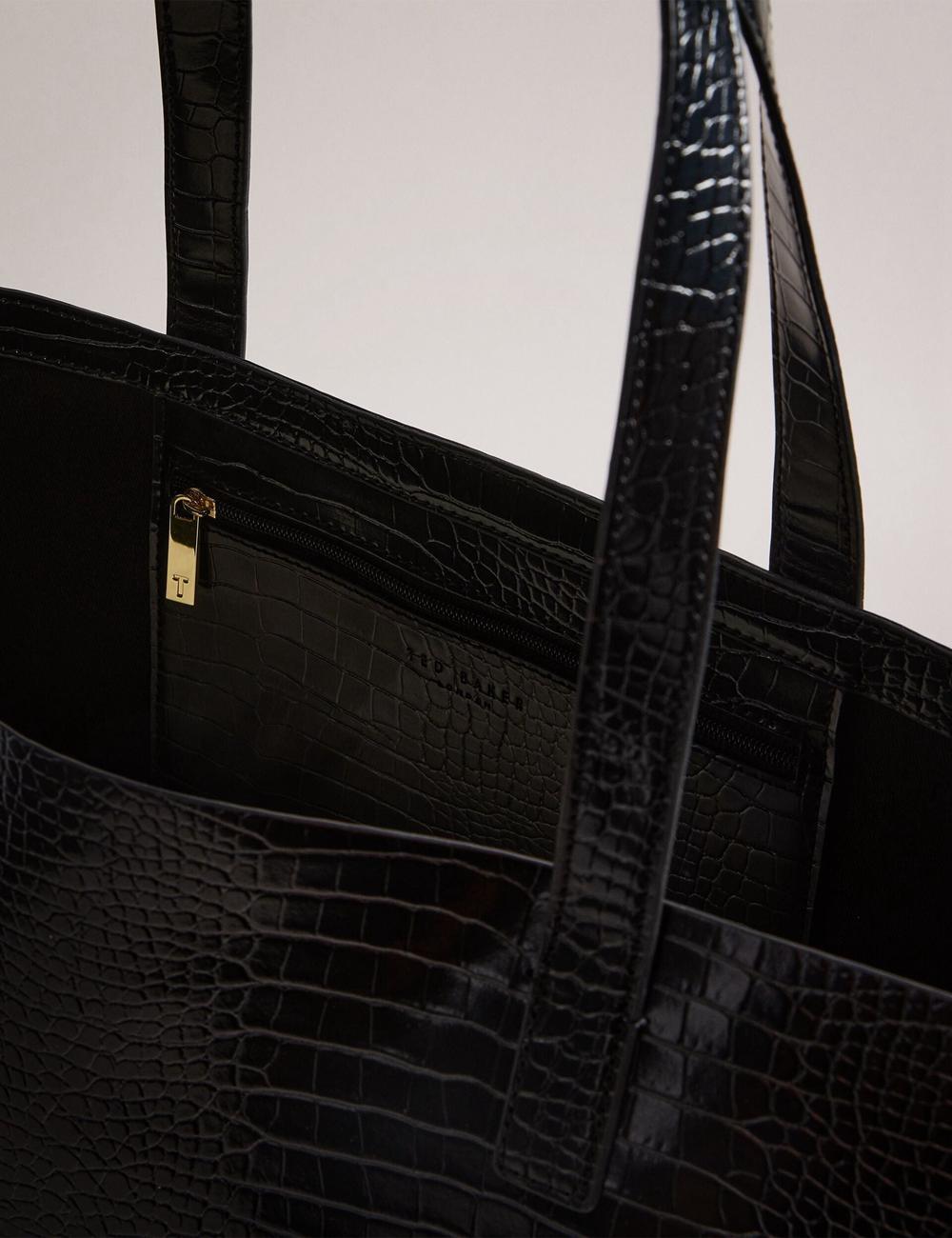 Black Ted Baker ALLICON - Wide Croc Effect Icon Women Tote Bags | Ireland  6872-ZPJNU