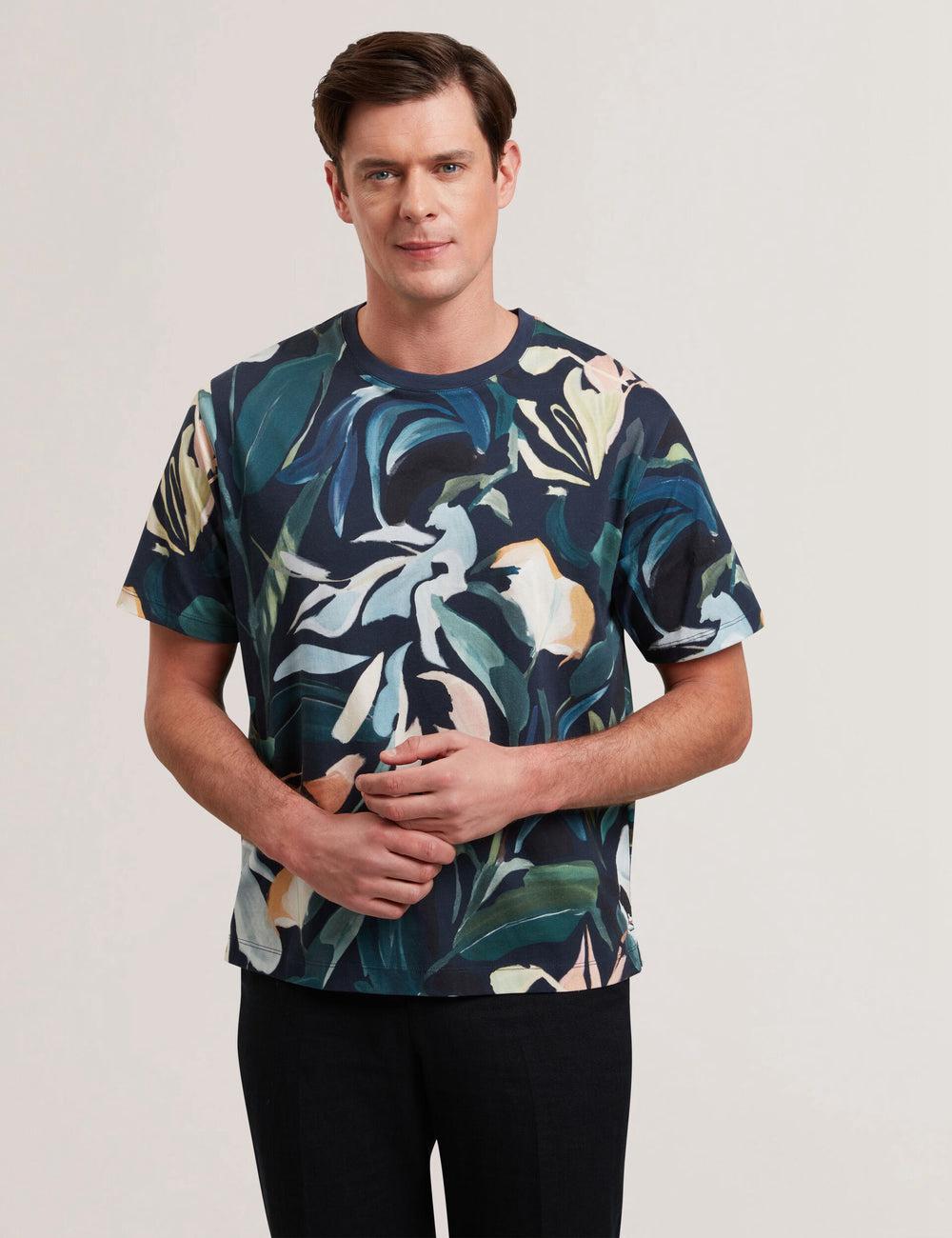 Black Ted Baker ALMOI - Floral Print Pure Cotton Men T-Shirts | Ireland  6743-UVJSP