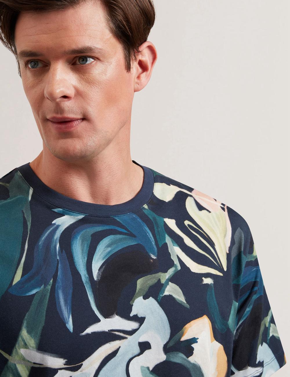 Black Ted Baker ALMOI - Floral Print Pure Cotton Men T-Shirts | Ireland  6743-UVJSP