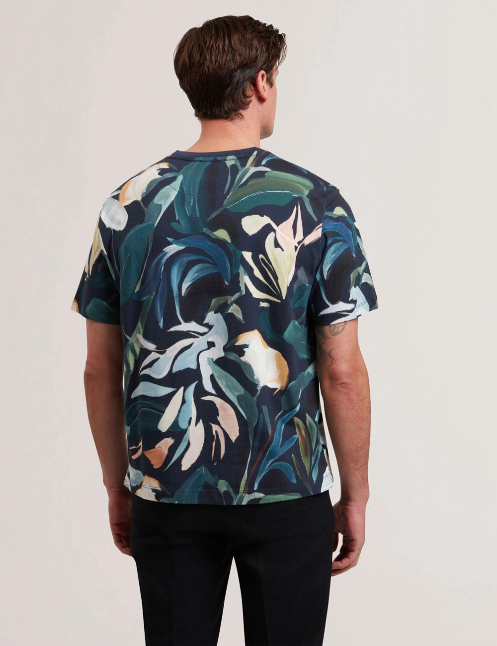 Black Ted Baker ALMOI - Floral Print Pure Cotton Men T-Shirts | Ireland  6743-UVJSP