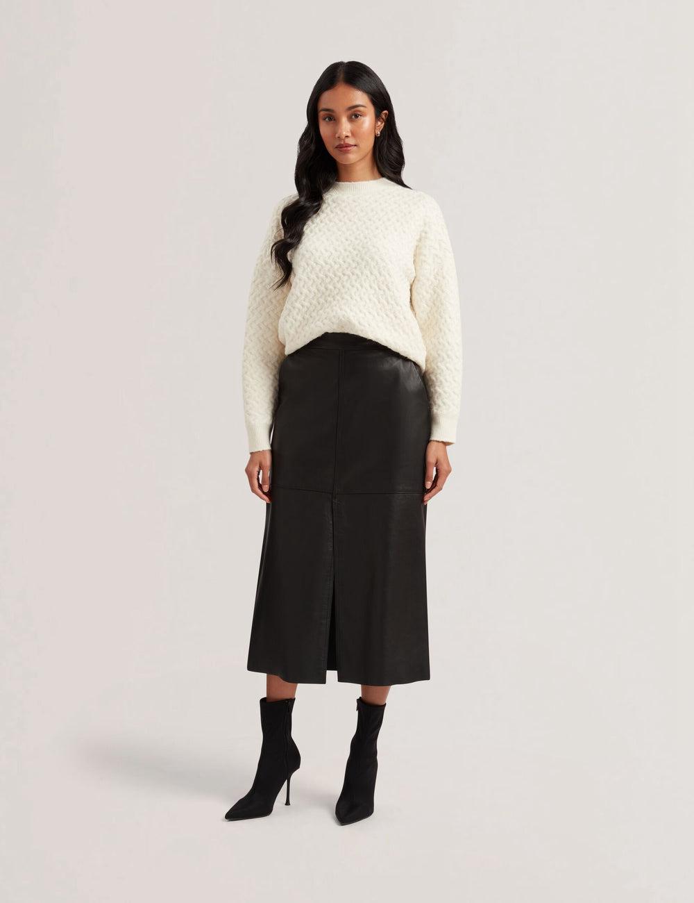 Black Ted Baker AOTO - Leather Pencil With Seam Detail Women Midi Skirts | Ireland  3694-WAHTS