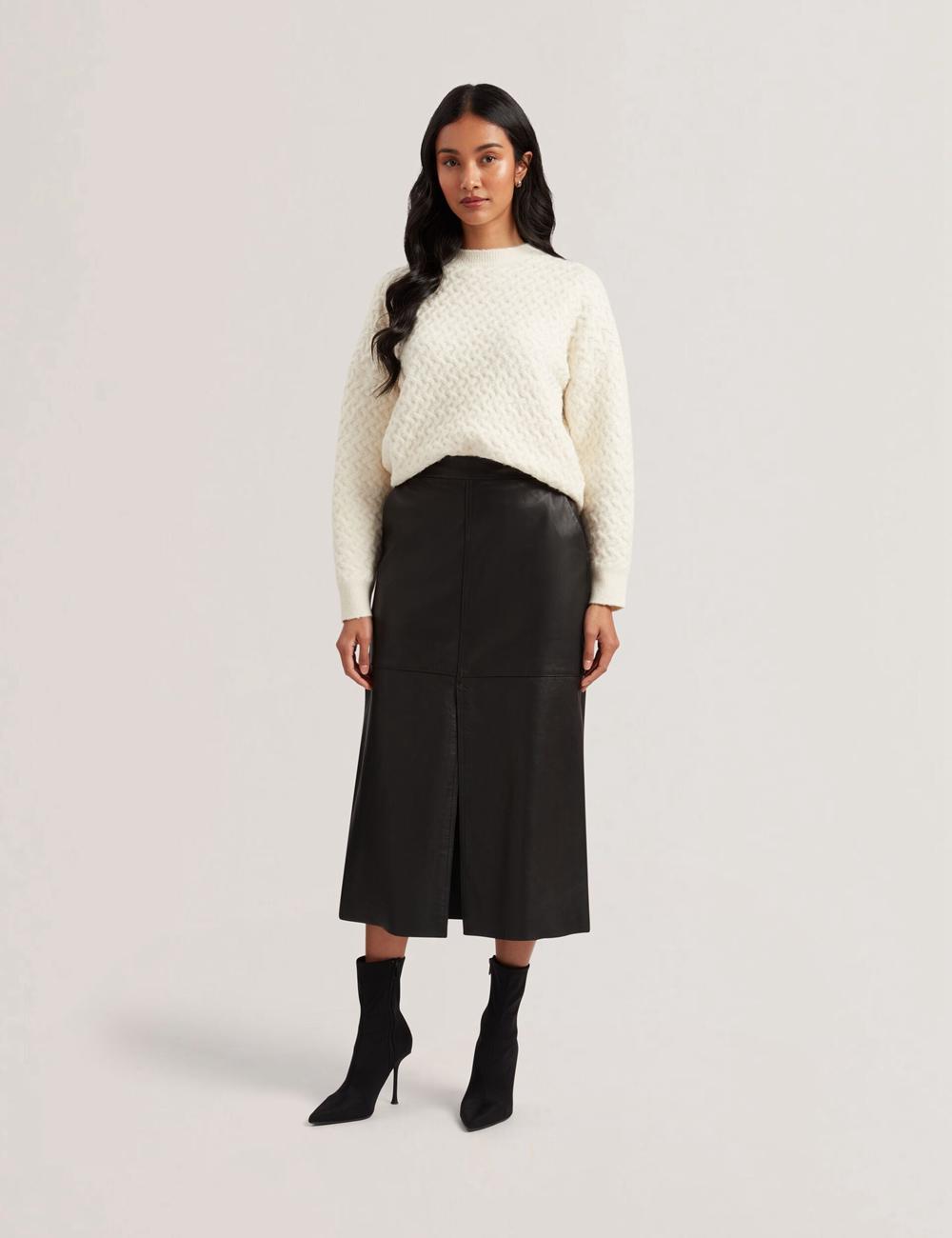 Black Ted Baker AOTO - Leather Pencil With Seam Detail Women Midi Skirts | Ireland  3694-WAHTS