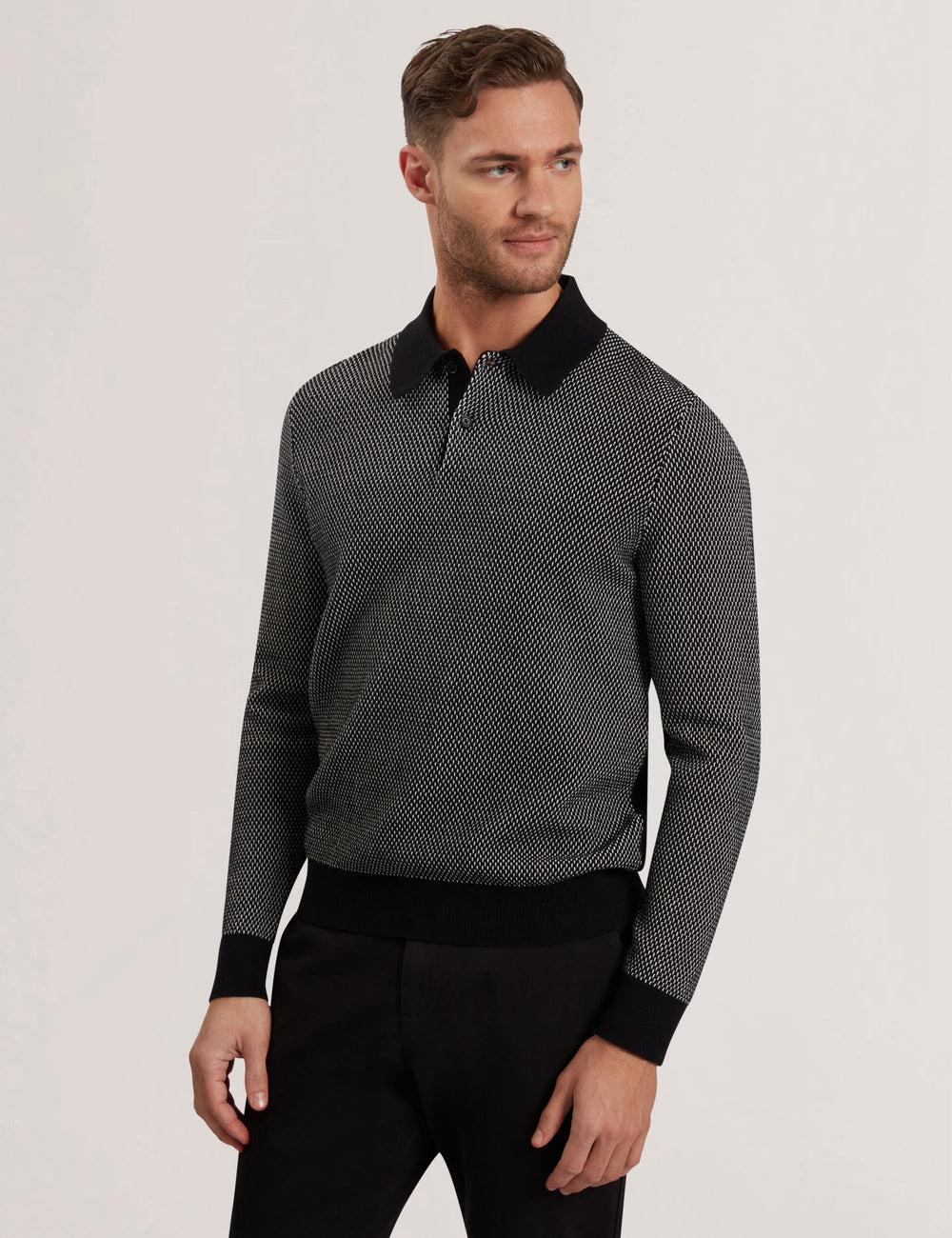 Black Ted Baker ARDO - Textured Knit Long Sleeve Men Polos Shirts | Ireland  4590-HPMSZ