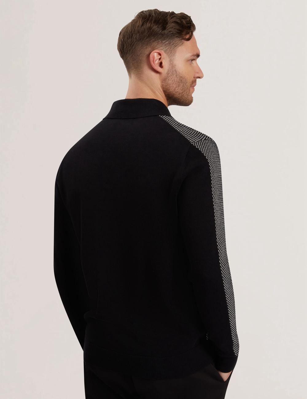 Black Ted Baker ARDO - Textured Knit Long Sleeve Men Polos Shirts | Ireland  4590-HPMSZ