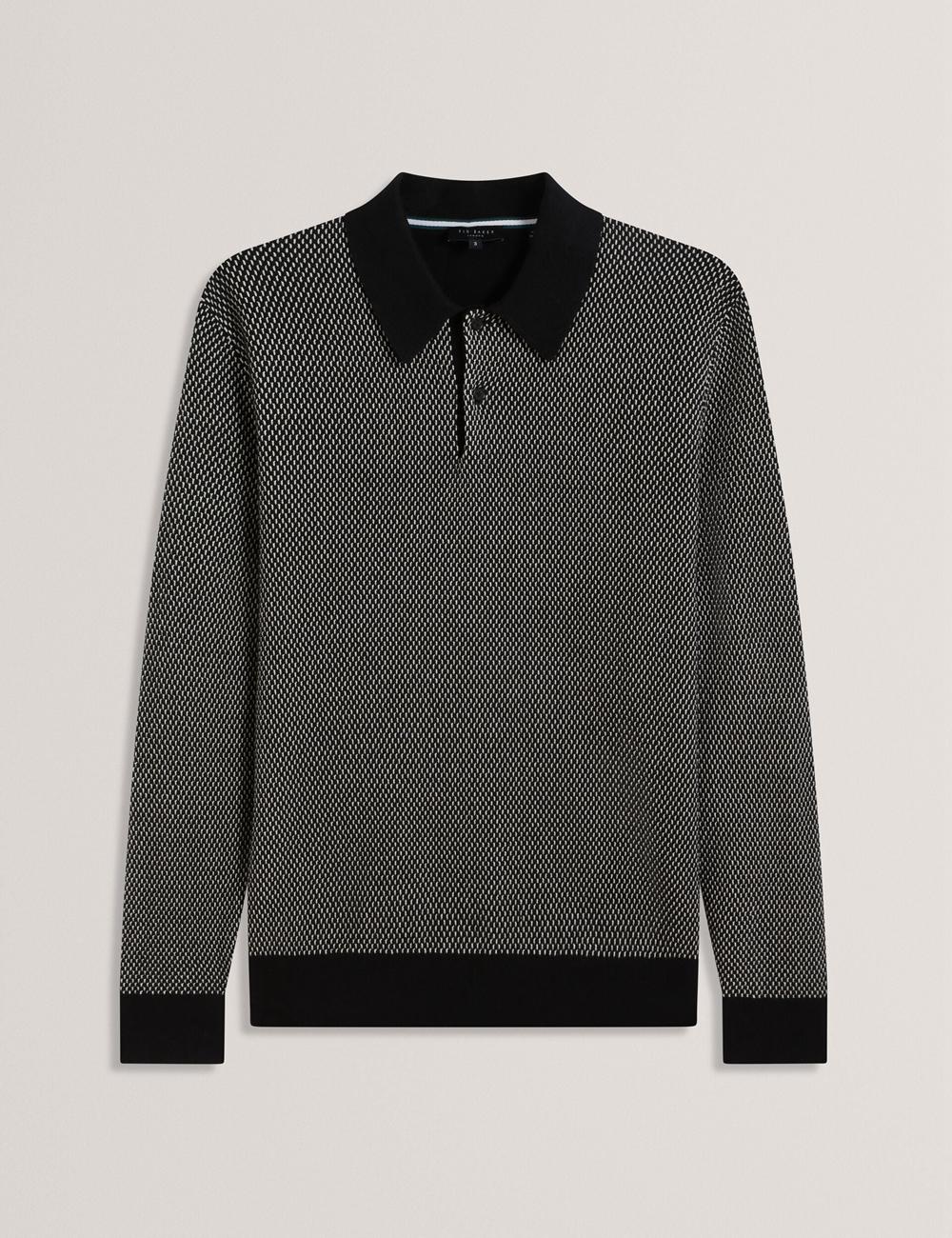 Black Ted Baker ARDO - Textured Knit Long Sleeve Men Polos Shirts | Ireland  4590-HPMSZ