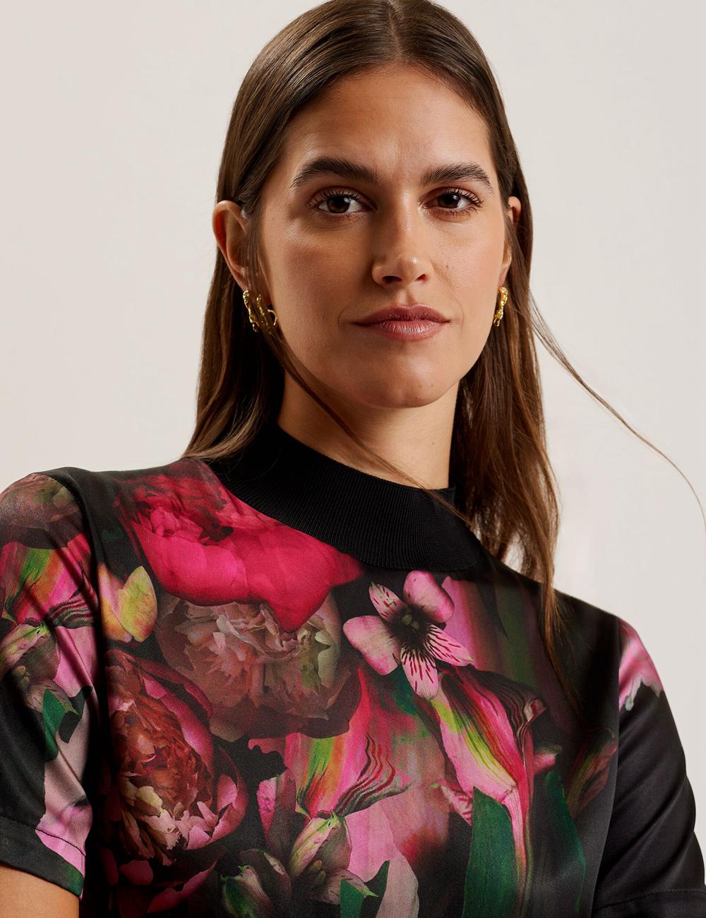 Black Ted Baker ASTHAA - Floral Woven Front Short Sleeve Top Women Blouses | Ireland  9431-EMQTS