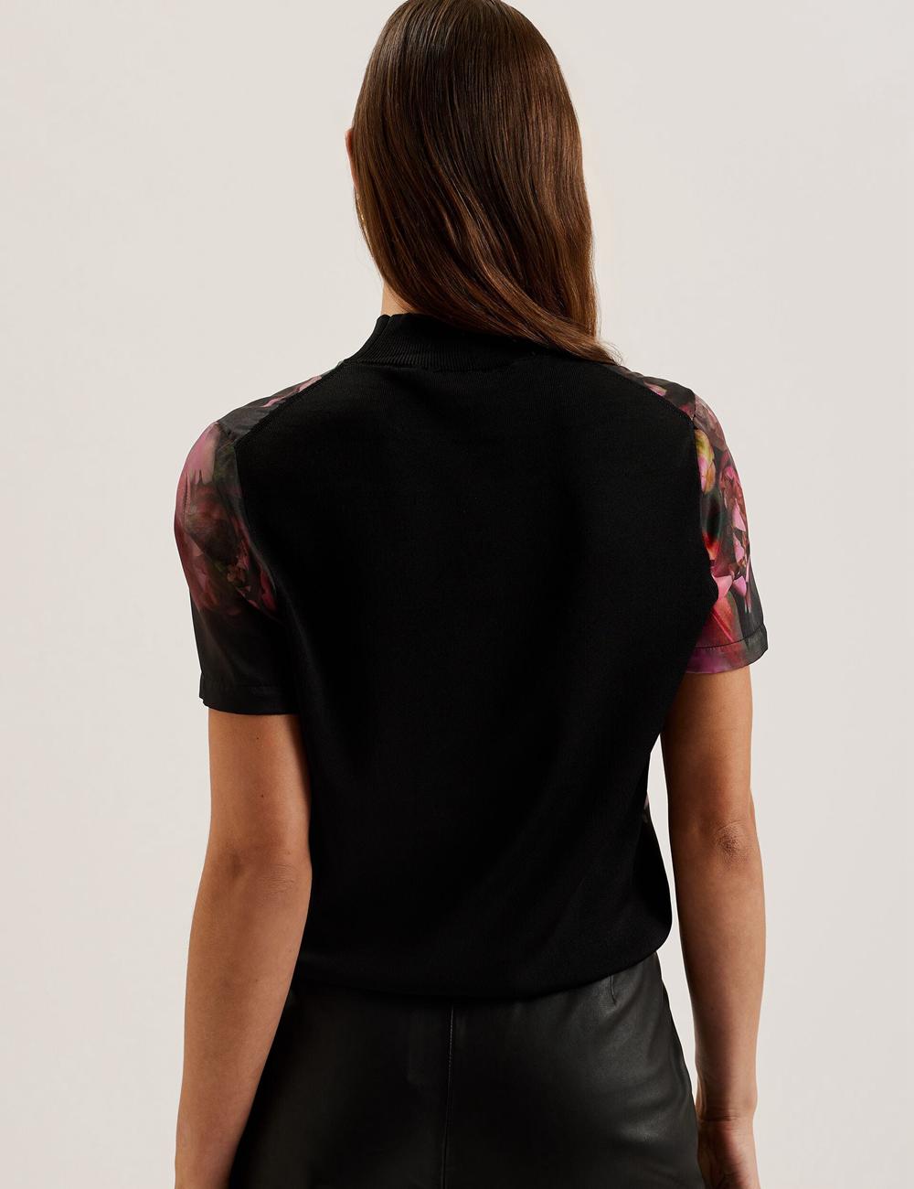 Black Ted Baker ASTHAA - Floral Woven Front Short Sleeve Top Women Blouses | Ireland  9431-EMQTS