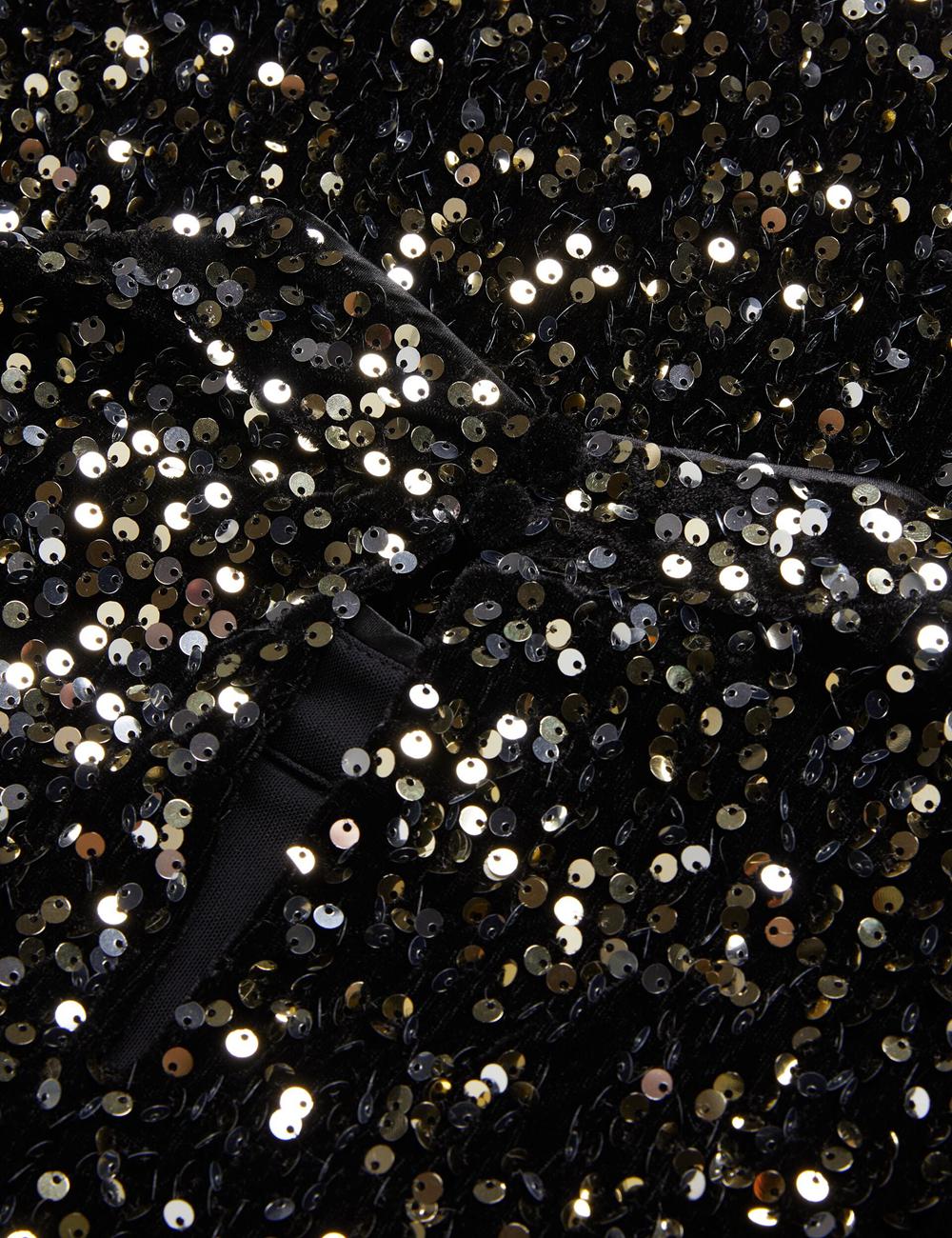 Black Ted Baker AUDRIYY - Sequin Embellished Velvet Shift Women Mini Dresses | Ireland  5483-XVIYC