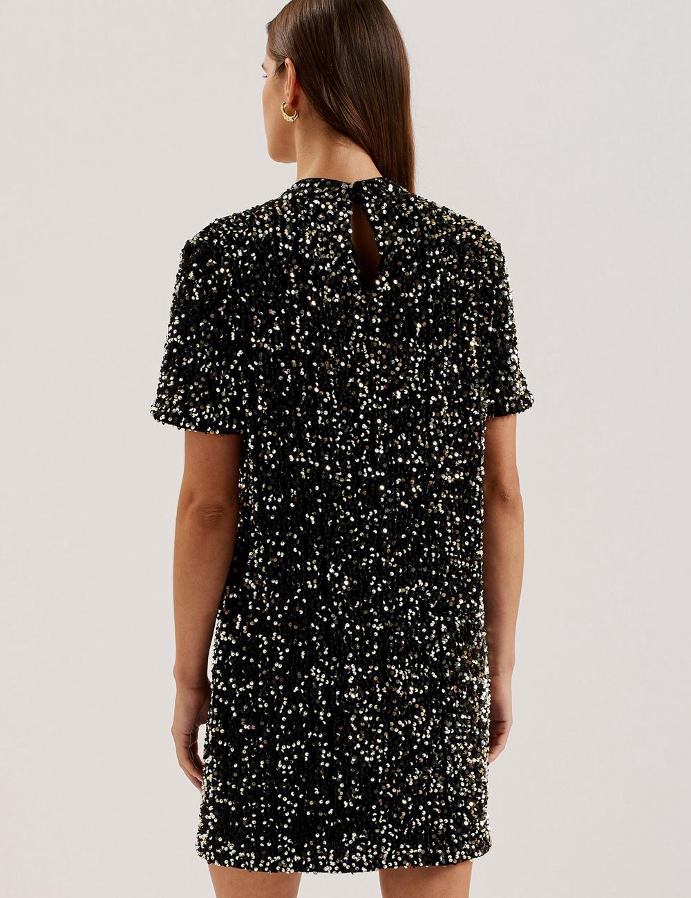 Black Ted Baker AUDRIYY - Sequin Embellished Velvet Shift Women Mini Dresses | Ireland  5483-XVIYC