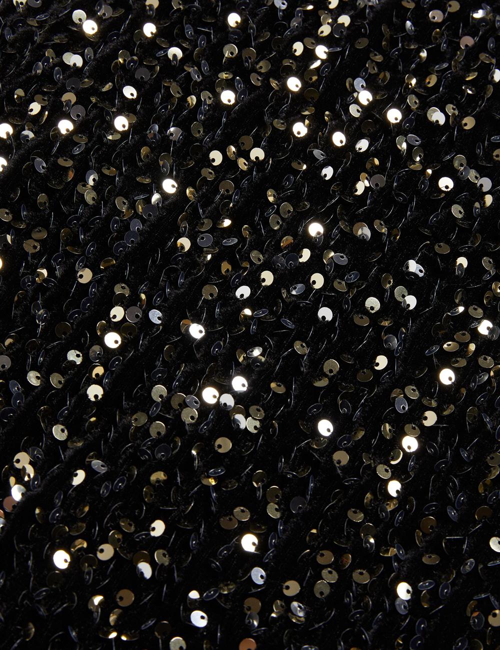 Black Ted Baker AUDRIYY - Sequin Embellished Velvet Shift Women Mini Dresses | Ireland  5483-XVIYC