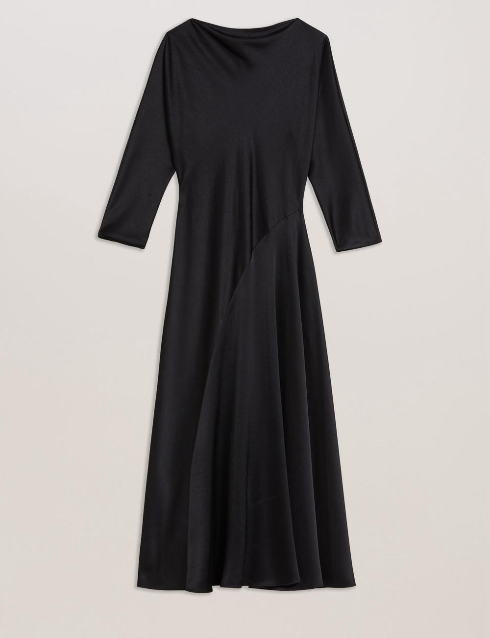 Black Ted Baker AVELLI - Satin Boat Neck A-Line Women Midi Dresses | Ireland  7316-VZPEN