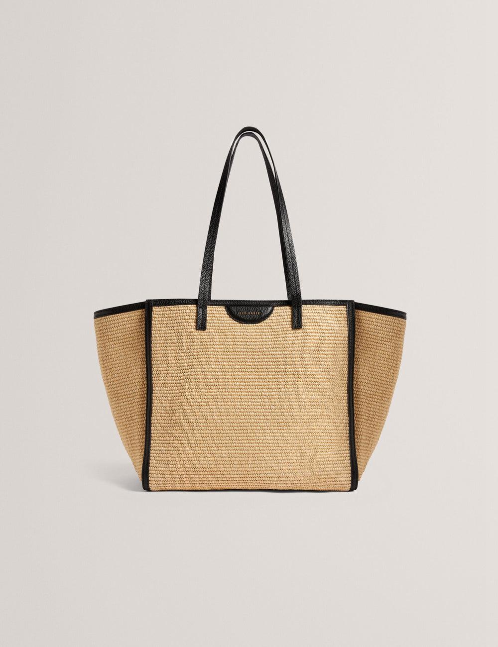 Black Ted Baker BARNI - Faux Raffia Leather Trim Large Shopper Women Shopper Bags | Ireland  2108-FTUJE
