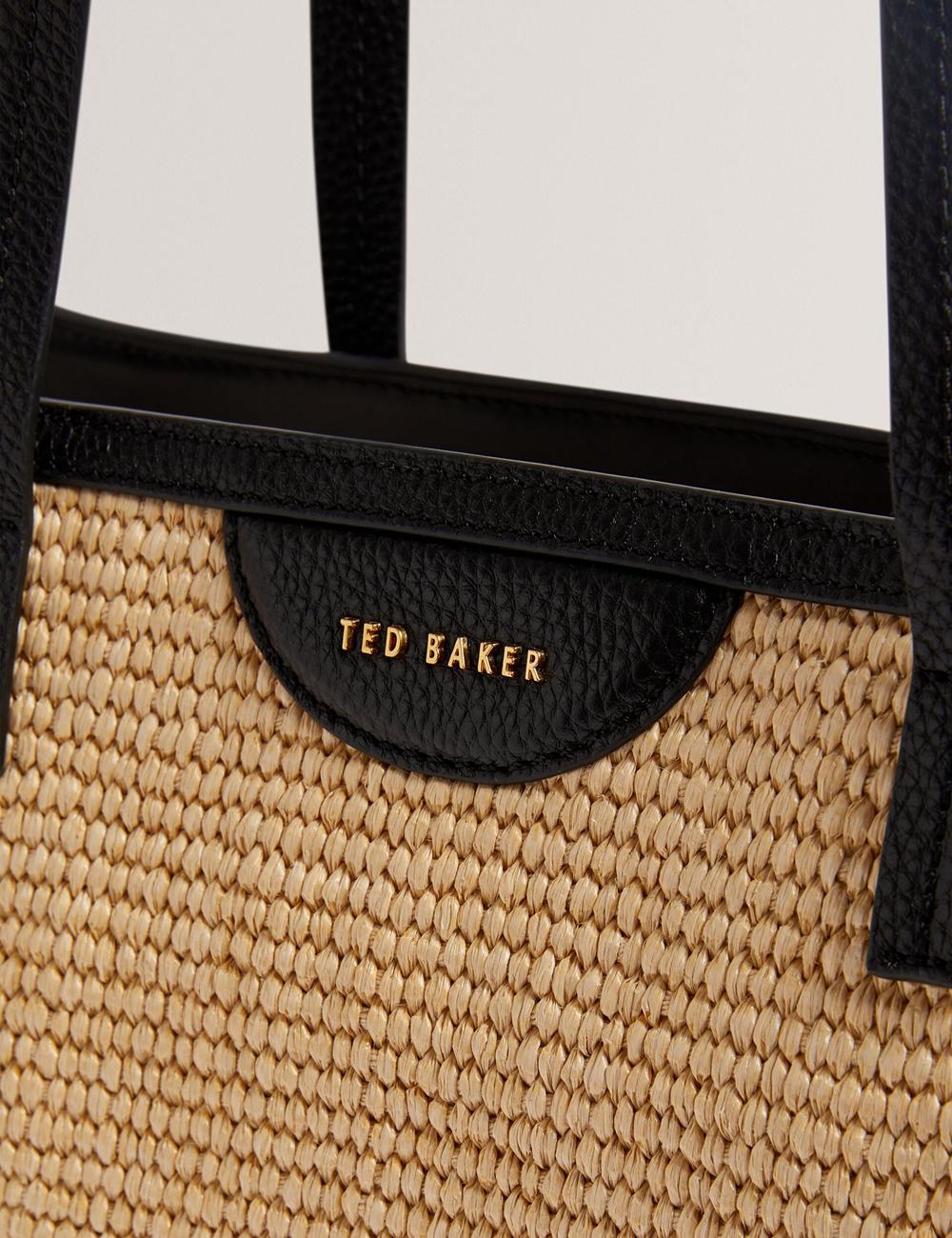 Black Ted Baker BARNI - Faux Raffia Leather Trim Large Shopper Women Shopper Bags | Ireland  2108-FTUJE