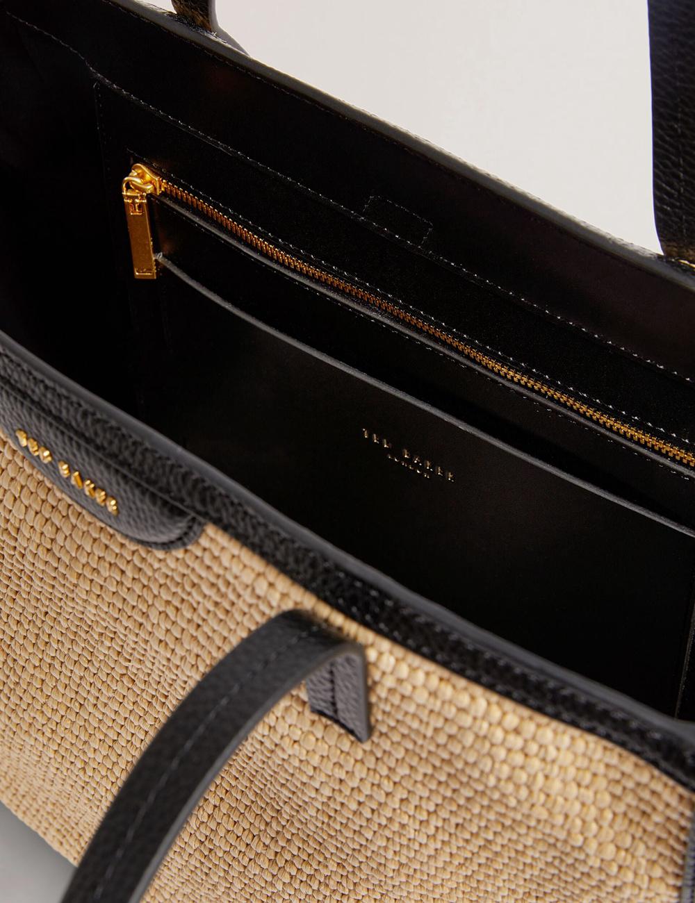 Black Ted Baker BARNI - Faux Raffia Leather Trim Large Shopper Women Shopper Bags | Ireland  2108-FTUJE