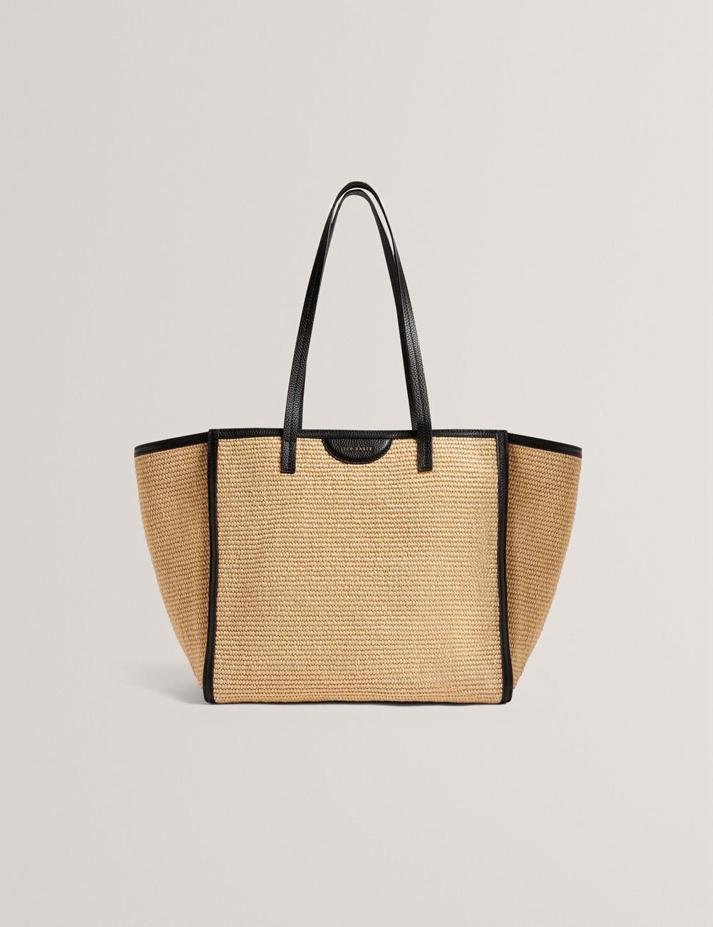 Black Ted Baker BARNI - Faux Raffia Leather Trim Large Shopper Women Shopper Bags | Ireland  2108-FTUJE