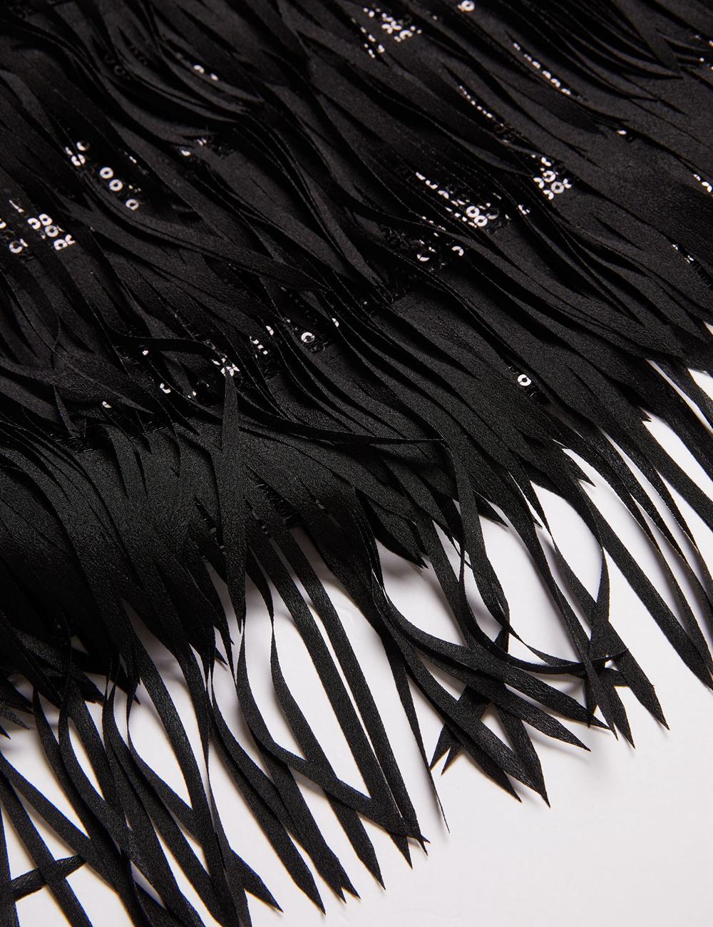 Black Ted Baker BARTIN - Fringed Sequin Halter Strap Women Mini Dresses | Ireland  8476-AUDTP