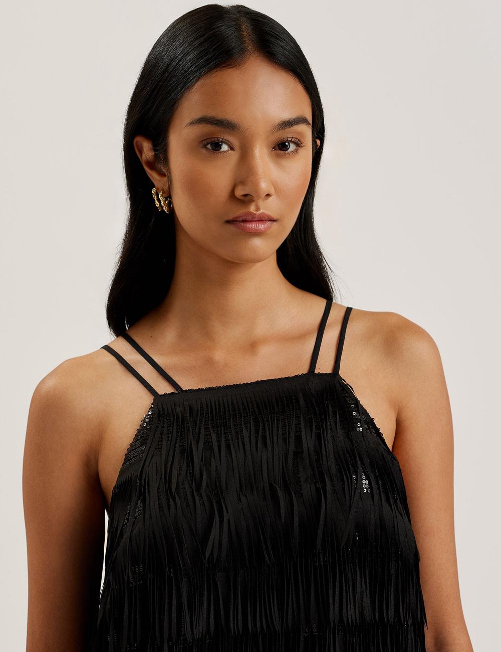 Black Ted Baker BARTIN - Fringed Sequin Halter Strap Women Mini Dresses | Ireland  8476-AUDTP