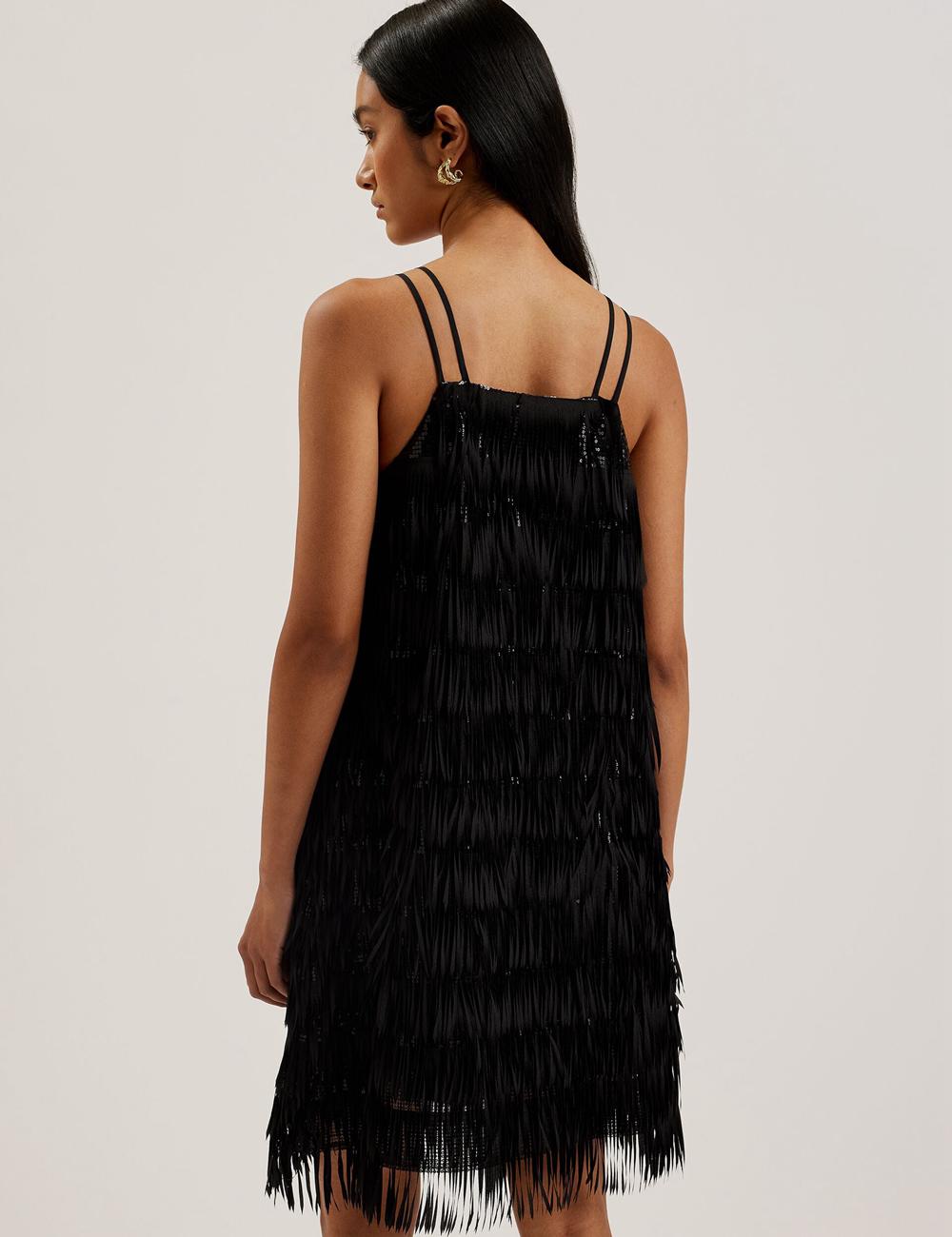 Black Ted Baker BARTIN - Fringed Sequin Halter Strap Women Mini Dresses | Ireland  8476-AUDTP