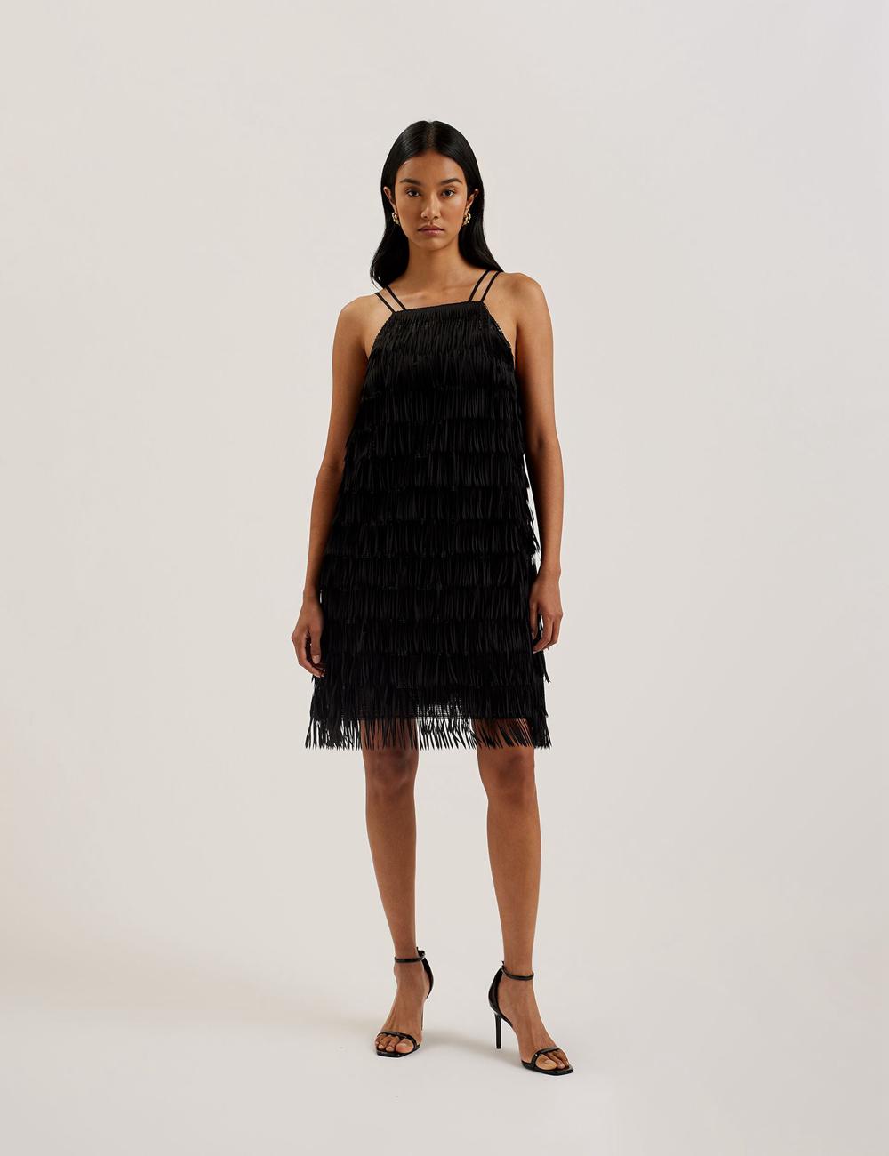 Black Ted Baker BARTIN - Fringed Sequin Halter Strap Women Mini Dresses | Ireland  8476-AUDTP