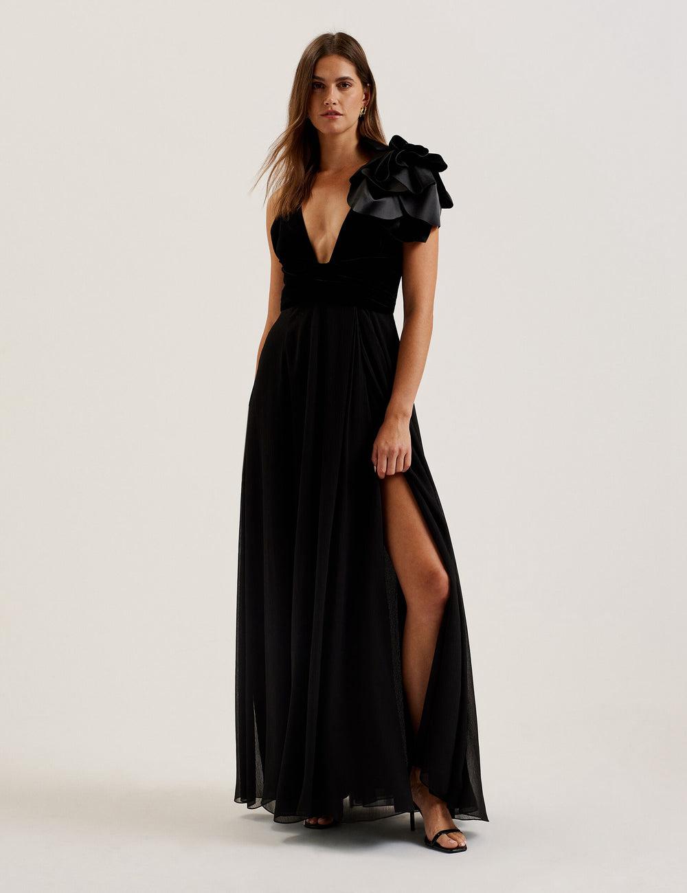 Black Ted Baker BEIRA - Corsage Plunge Neck Sleeveless Women Maxi Dresses | Ireland  4105-SECDK