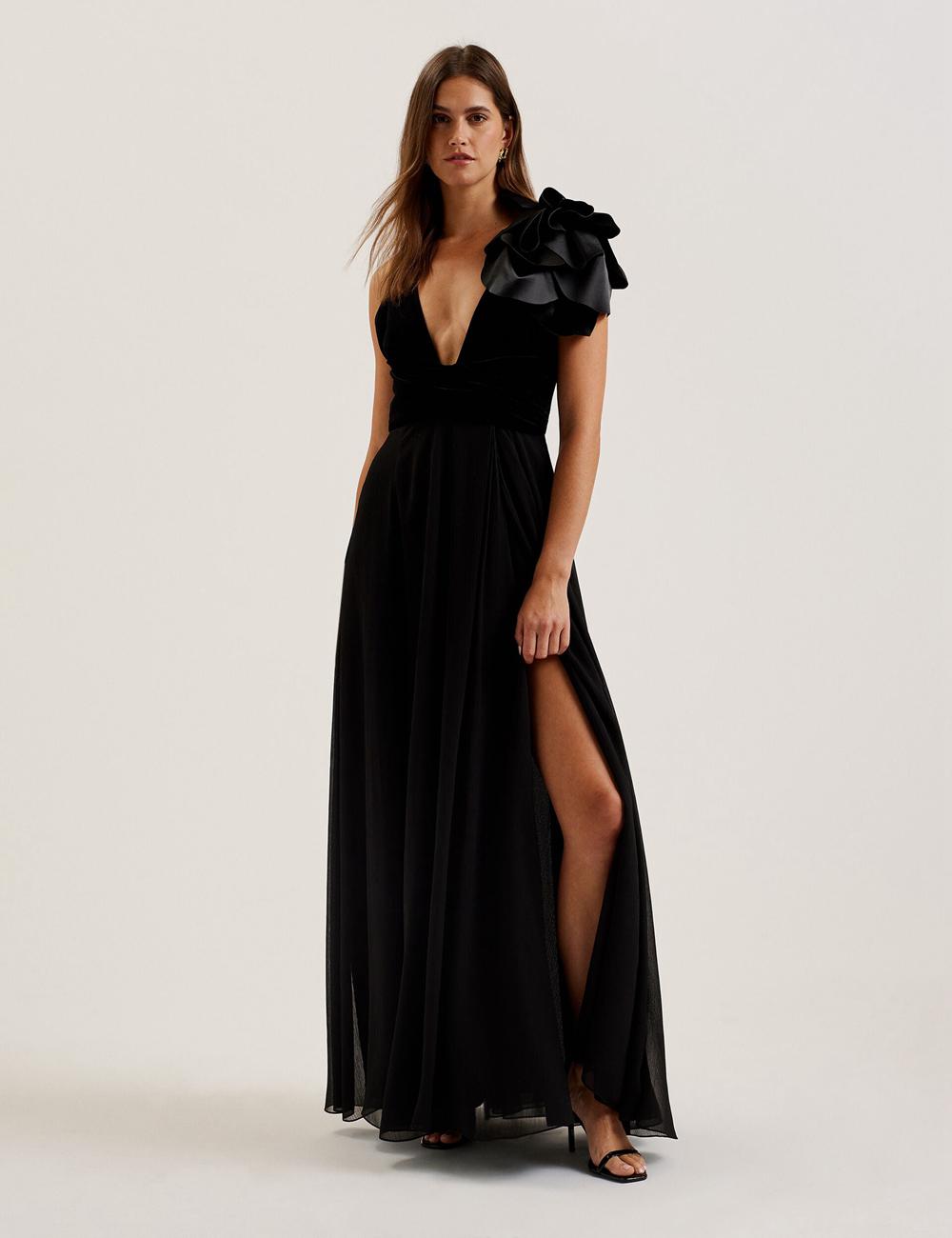 Black Ted Baker BEIRA - Corsage Plunge Neck Sleeveless Women Maxi Dresses | Ireland  4105-SECDK