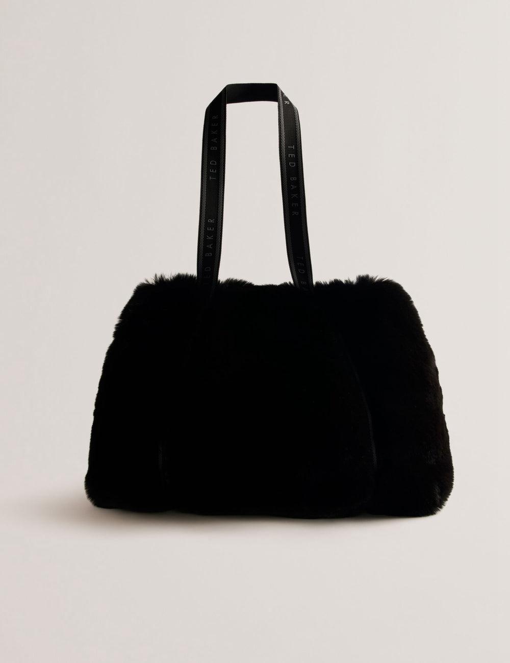 Black Ted Baker CADENCE - Faux Fur Webbing Strap Shopper Women Shopper Bags | Ireland  6952-TYMWV