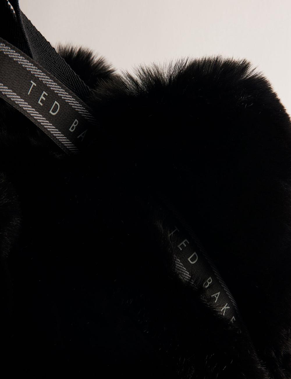 Black Ted Baker CADENCE - Faux Fur Webbing Strap Shopper Women Shopper Bags | Ireland  6952-TYMWV