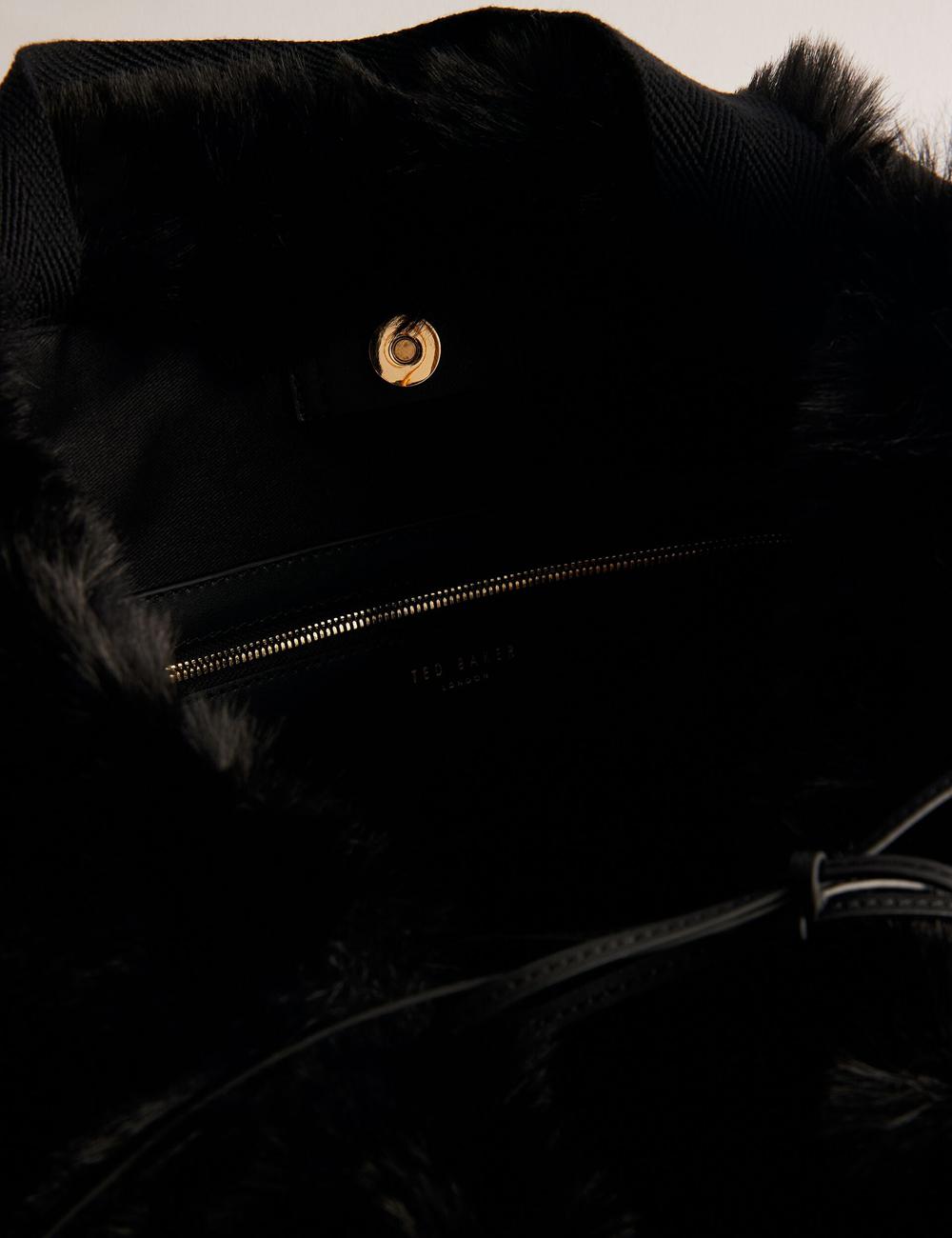 Black Ted Baker CADENCE - Faux Fur Webbing Strap Shopper Women Shopper Bags | Ireland  6952-TYMWV