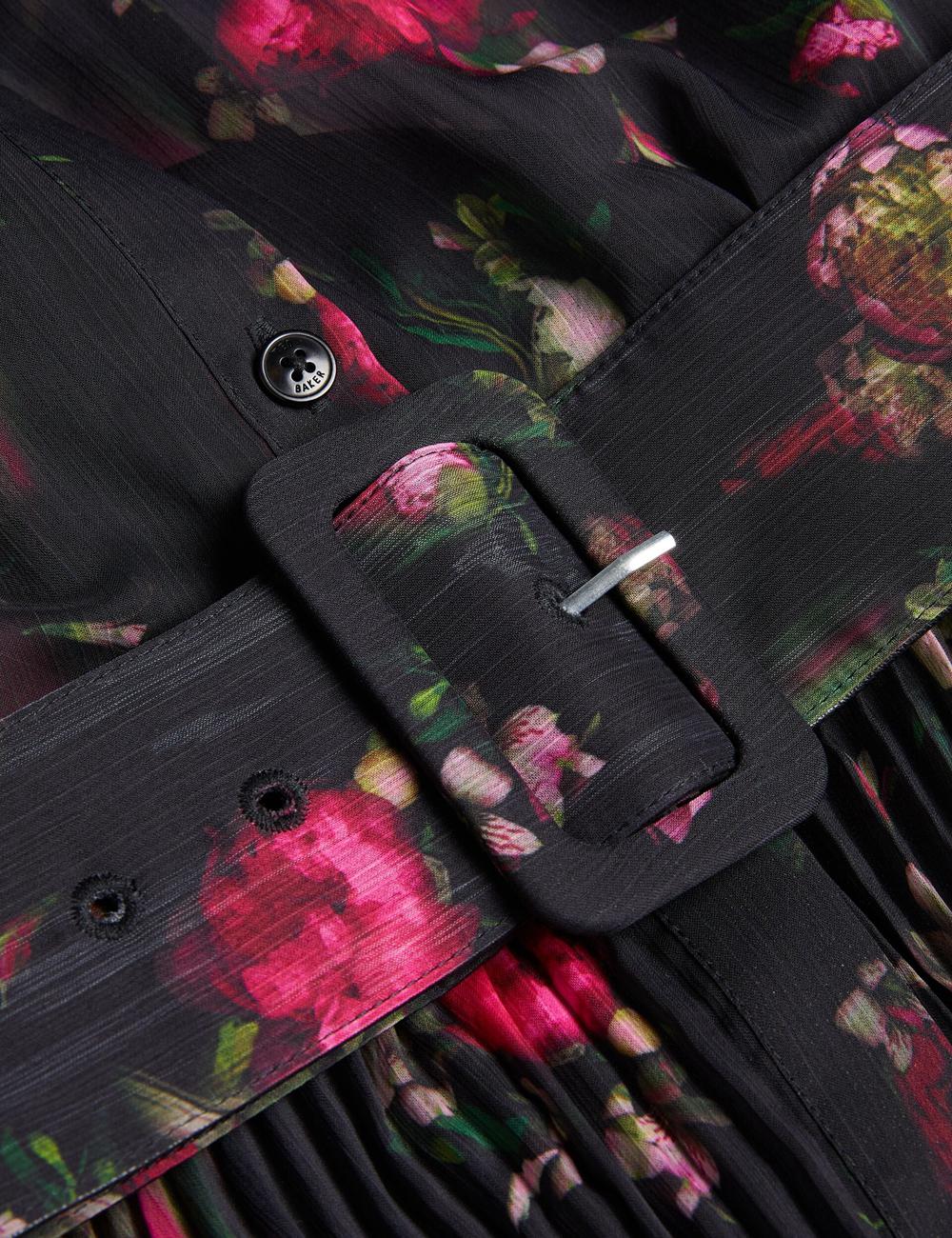 Black Ted Baker CEIBA - Floral Print Pleated Maxi Shirt Women Maxi Dresses | Ireland  4817-ECPVS