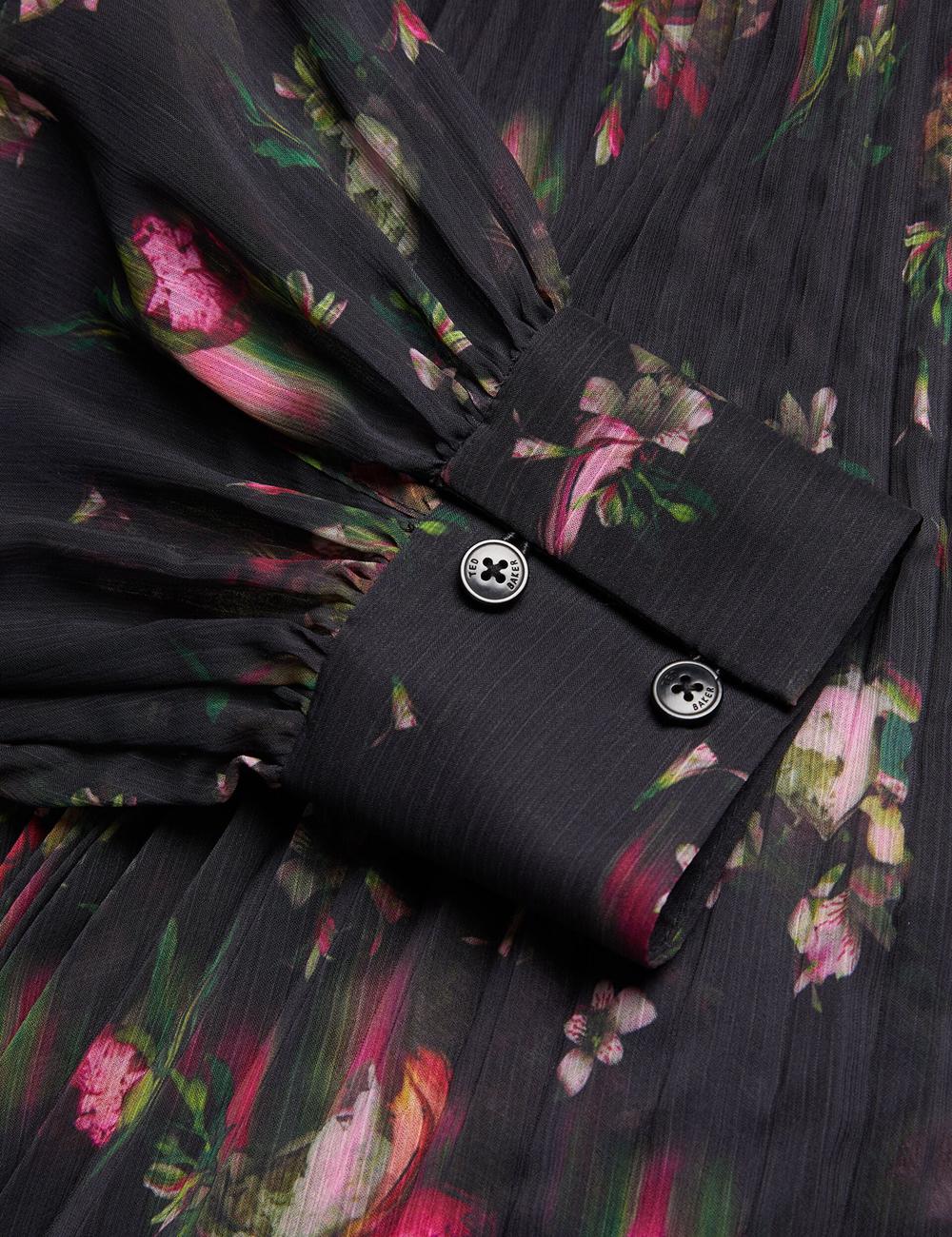 Black Ted Baker CEIBA - Floral Print Pleated Maxi Shirt Women Maxi Dresses | Ireland  4817-ECPVS