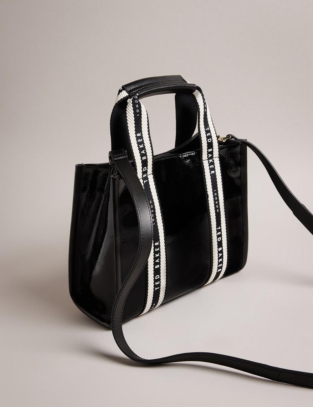 Black Ted Baker CELIANE - Branded Webbing Patent Small Women Tote Bags | Ireland  2097-GAEBV