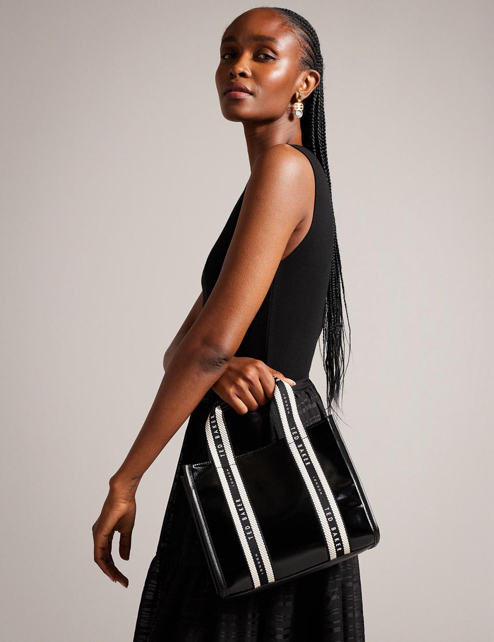 Black Ted Baker CELIANE - Branded Webbing Patent Small Women Tote Bags | Ireland  2097-GAEBV