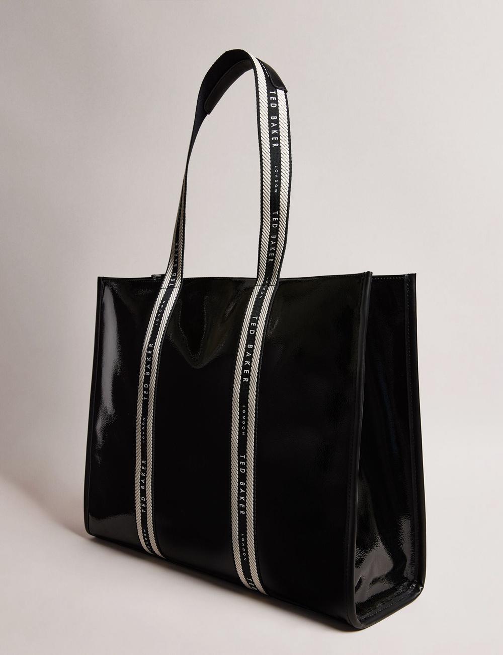 Black Ted Baker CELINIE - Branded Webbing Faux Leather Women Tote Bags | Ireland  2398-EZWDK