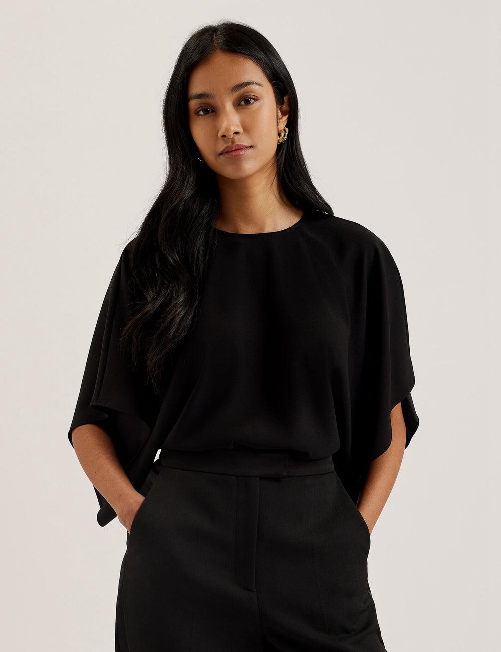 Black Ted Baker CHERIKA - Batwing Short Sleeve Satin Women Blouses | Ireland  5809-BRSAF