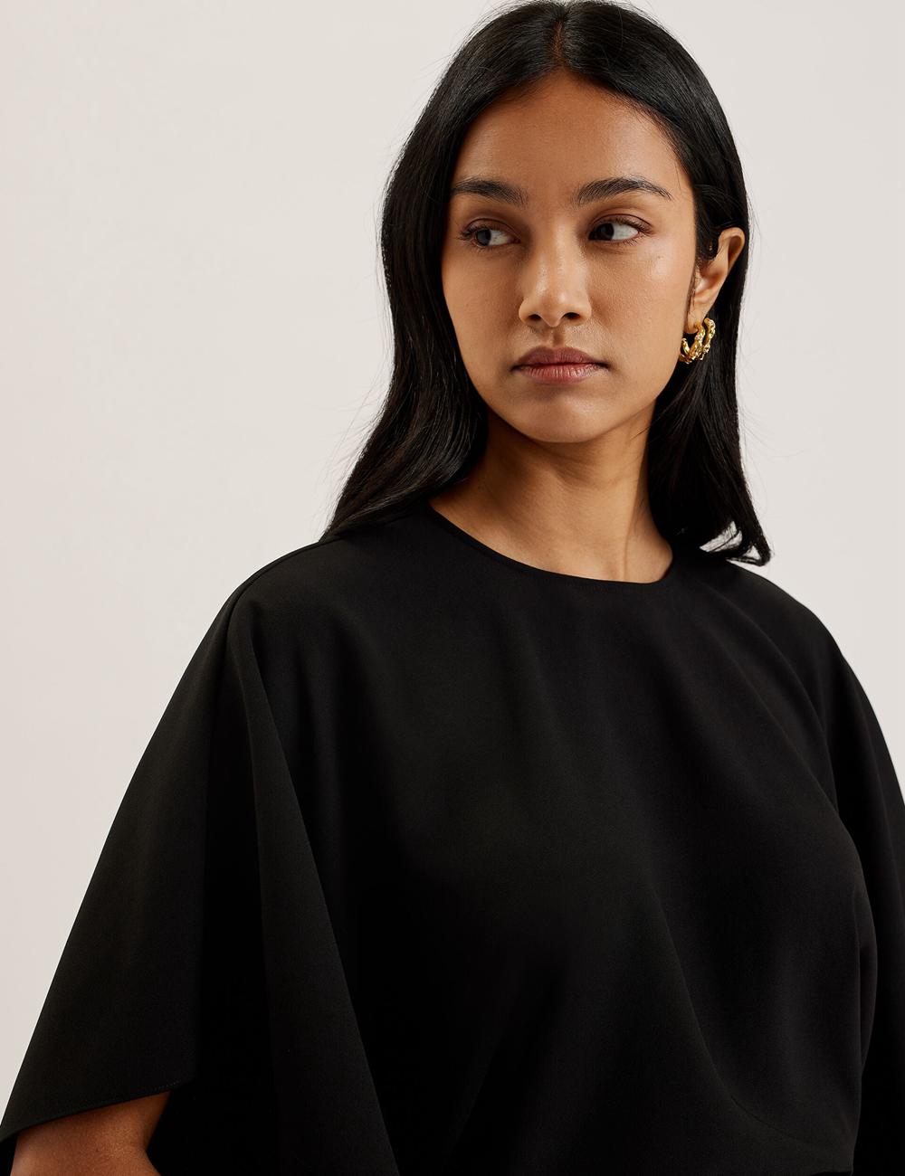 Black Ted Baker CHERIKA - Batwing Short Sleeve Satin Women Blouses | Ireland  5809-BRSAF