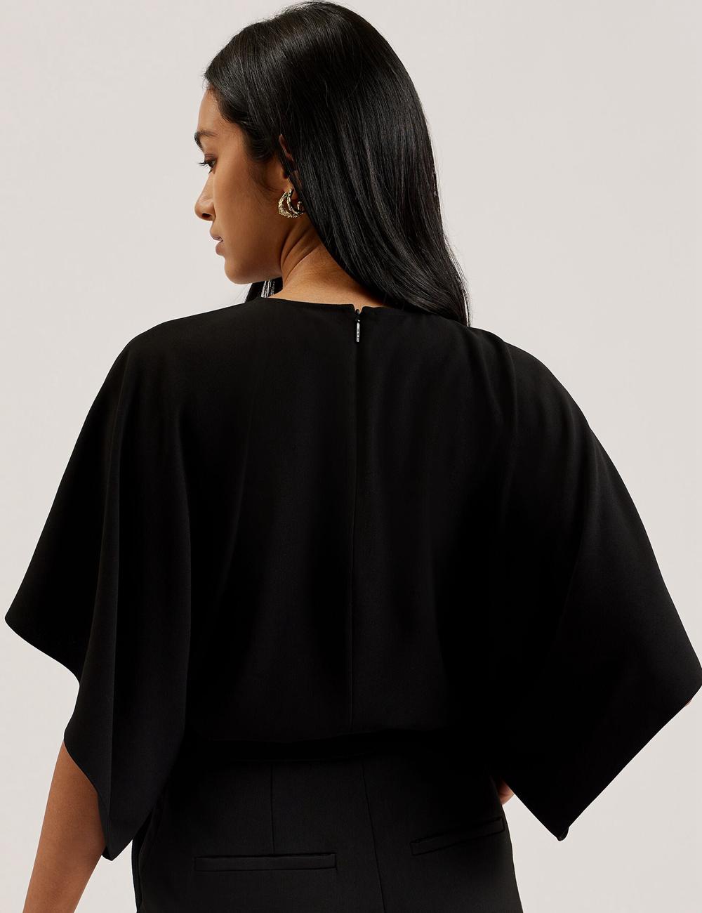 Black Ted Baker CHERIKA - Batwing Short Sleeve Satin Women Blouses | Ireland  5809-BRSAF