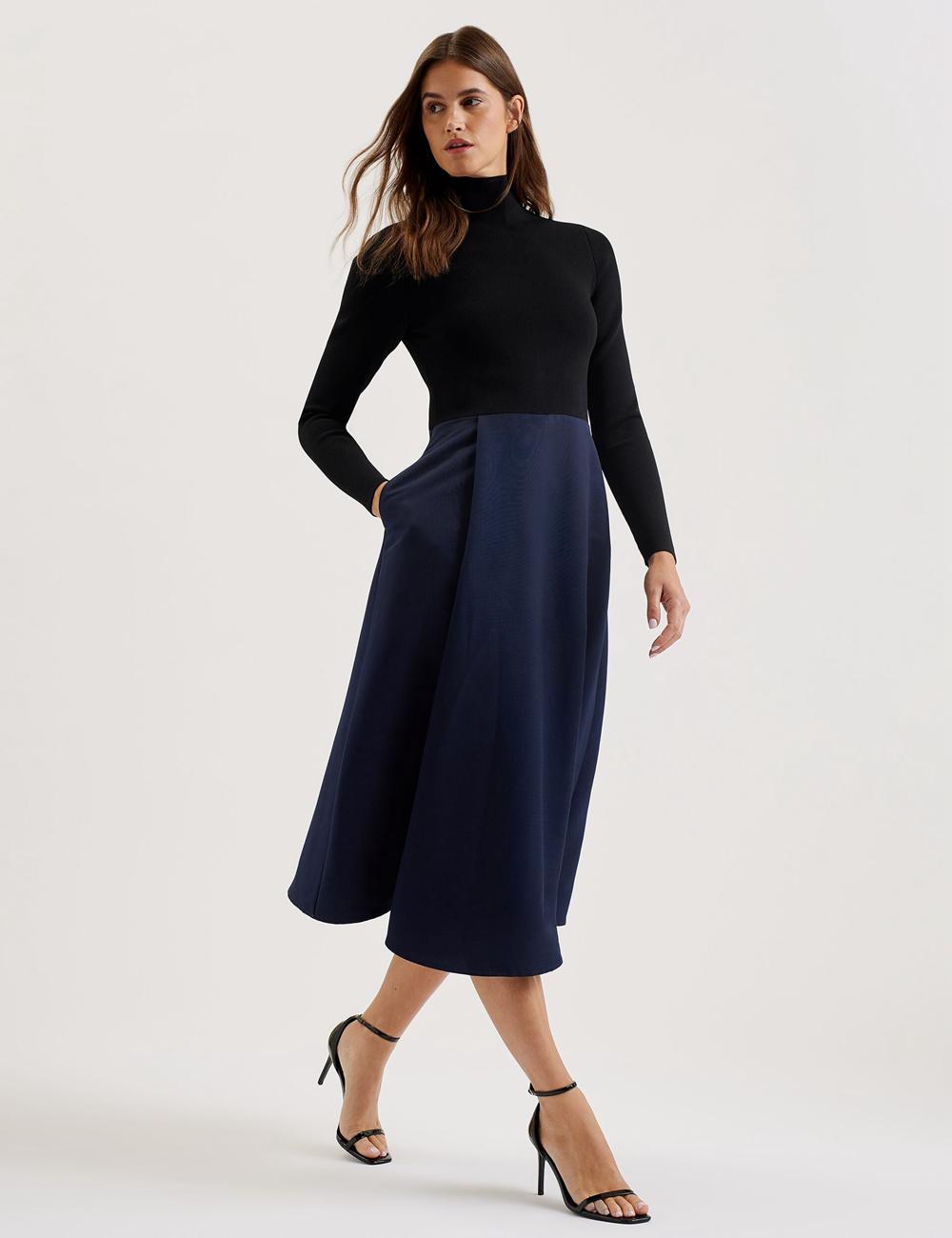 Black Ted Baker CHIRA - Knit Bodice With Wrap Skirt Women Midi Dresses | Ireland  2619-ACTHU