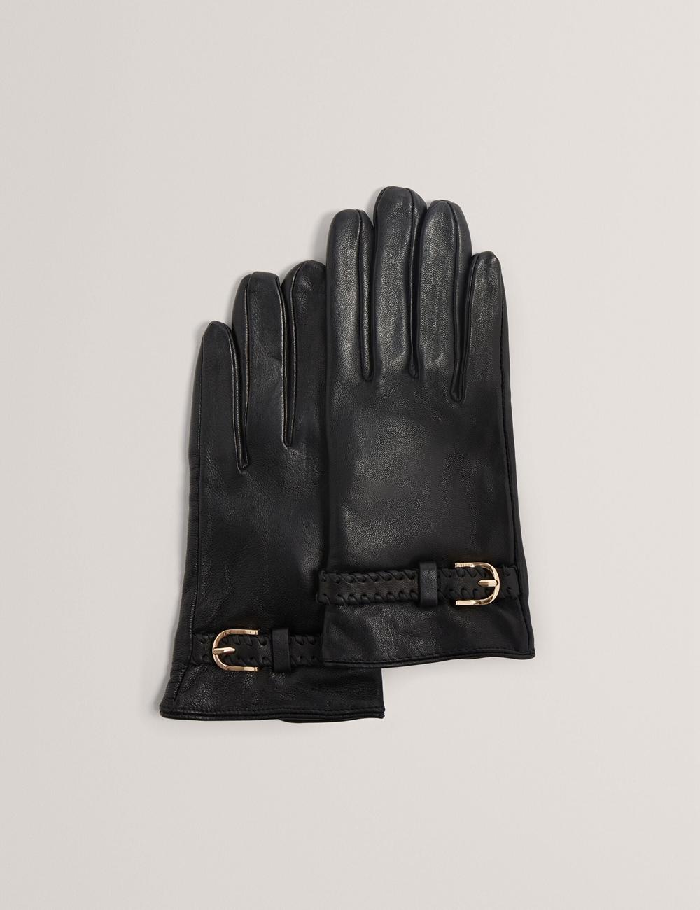 Black Ted Baker CLAIREL - Buckle Cuff Leather Women Gloves | Ireland  5627-TGUFR