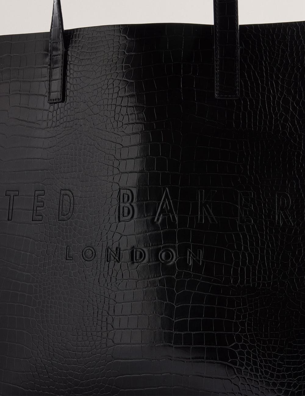 Black Ted Baker CROCCON - Large Croc Texture Icon Women Tote Bags | Ireland  9715-NLJKF