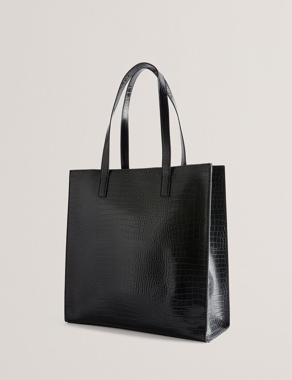 Black Ted Baker CROCCON - Large Croc Texture Icon Women Tote Bags | Ireland  9715-NLJKF