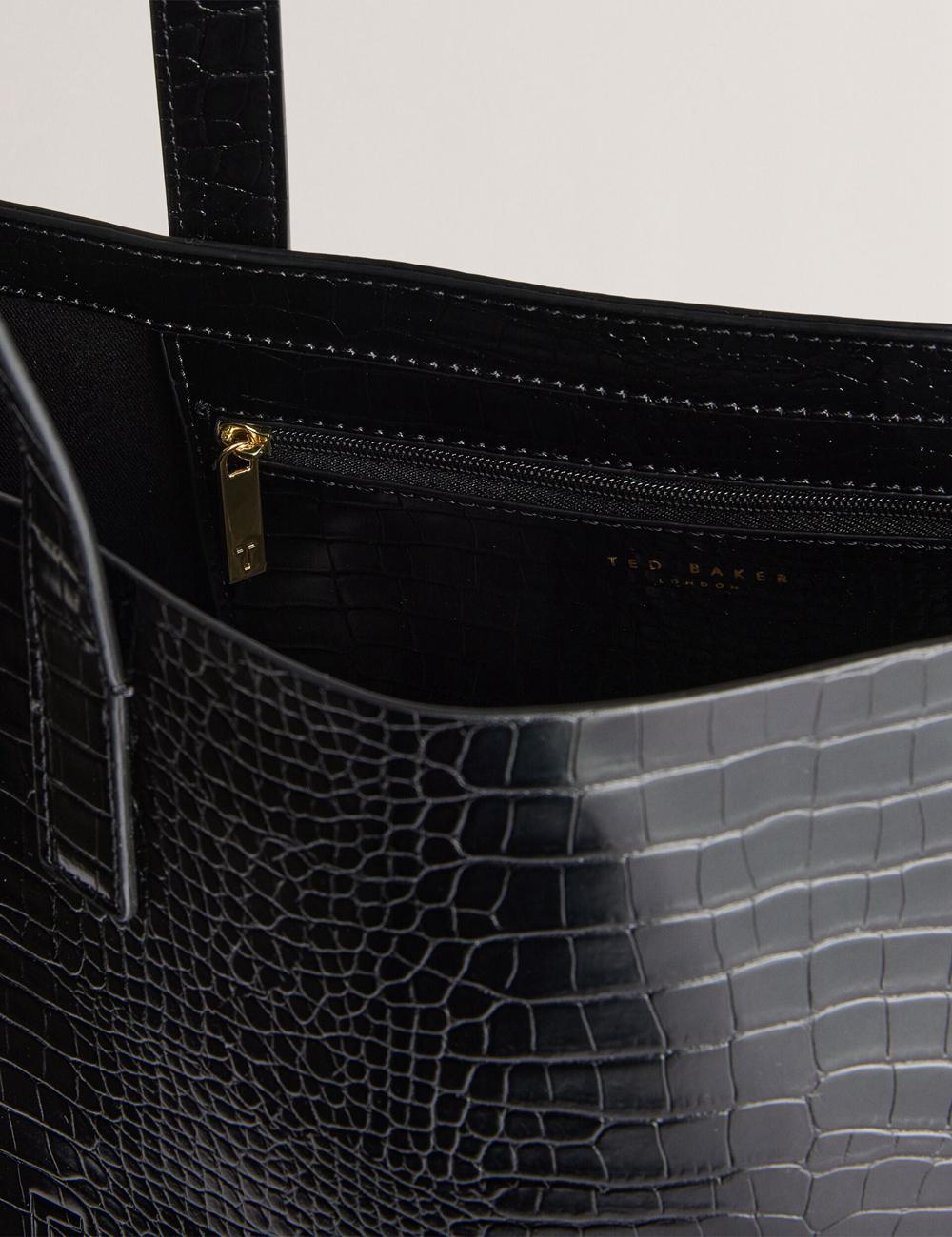 Black Ted Baker CROCCON - Large Croc Texture Icon Women Tote Bags | Ireland  9715-NLJKF