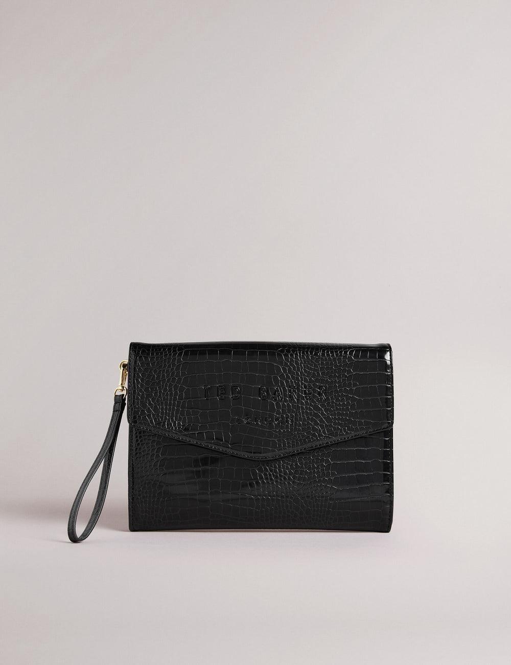 Black Ted Baker CROCEY - Croc Effect PU Envelope Clutch Women Clutch Bags | Ireland  5872-SOKIJ