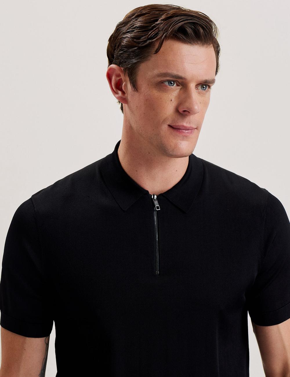 Black Ted Baker DALDIN - Zip Collar Stretch Knit Men Jumpers | Ireland  6417-BQRUI