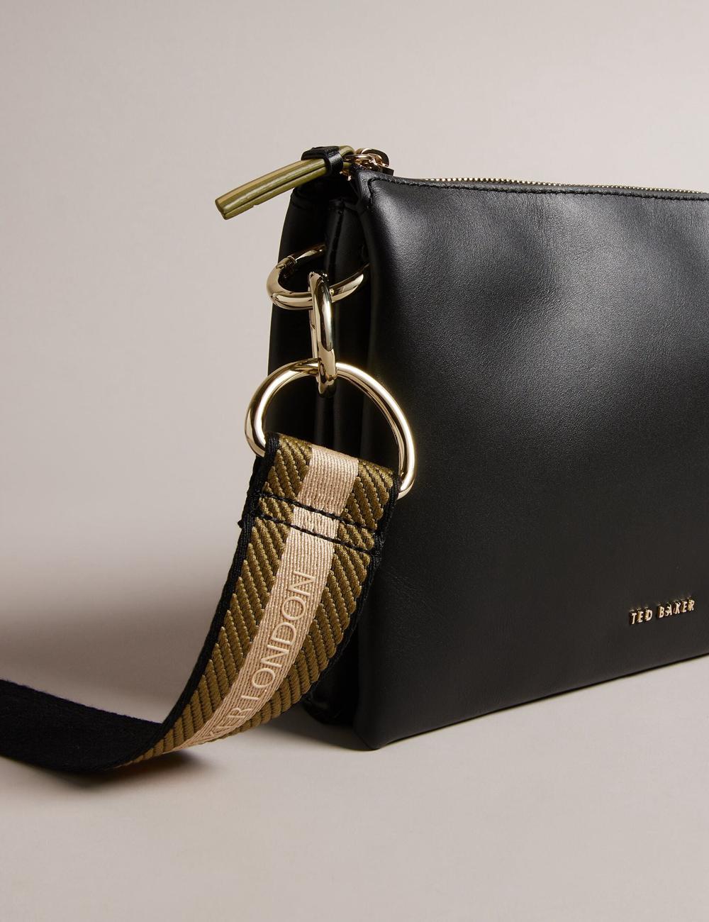 Black Ted Baker DARCEYY - Leather With Webbing Strap Women Crossbody Bags | Ireland  4125-CYSVX